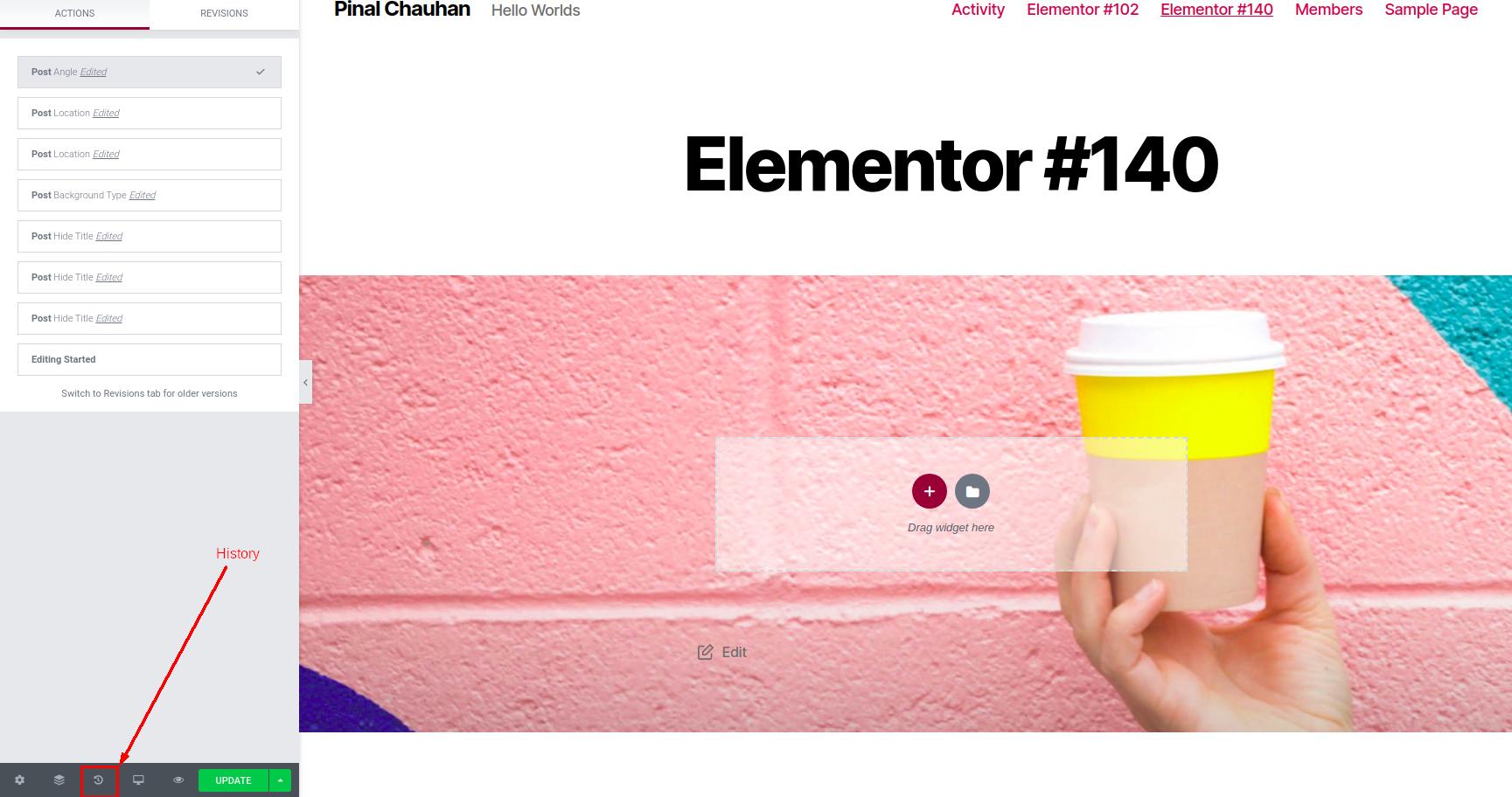 How to see the page history in Elementor