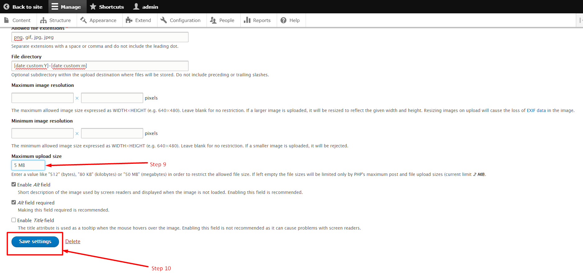 Change maximum upload file size - Step 9 and 10