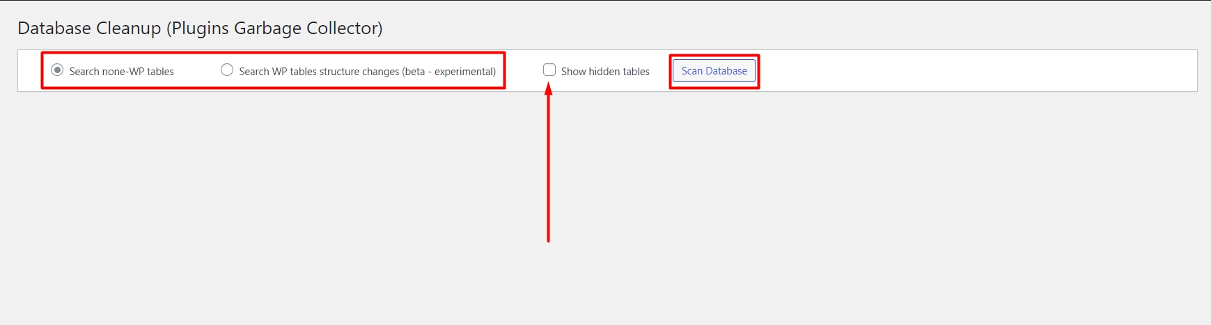 Database cleanup options in Plugins Garbage collector