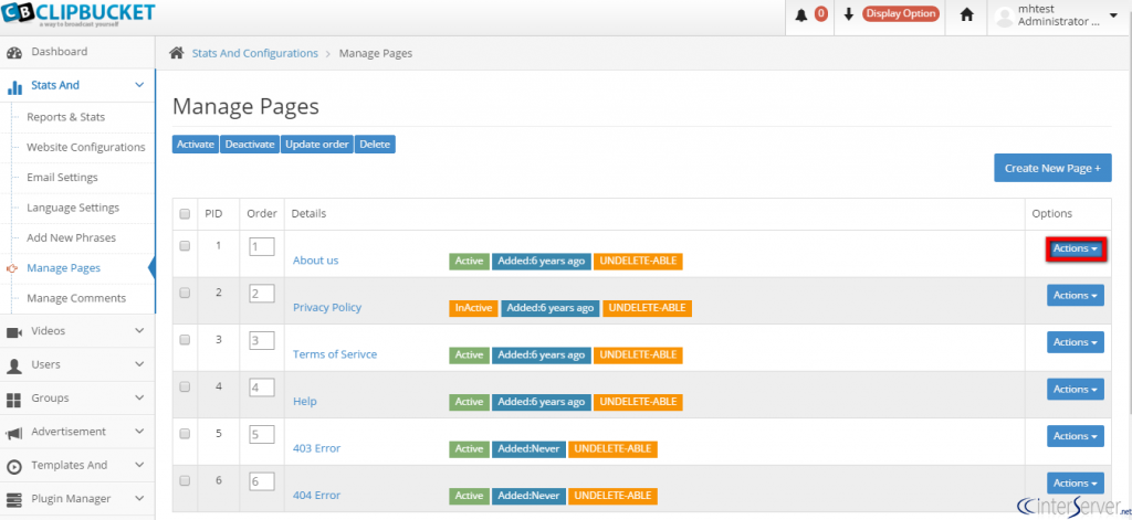 Manage Pages