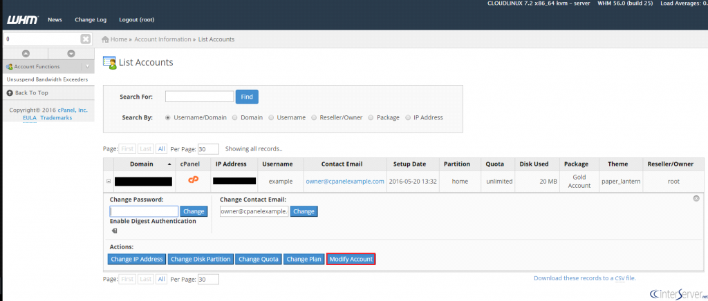 Account Bandwidth
