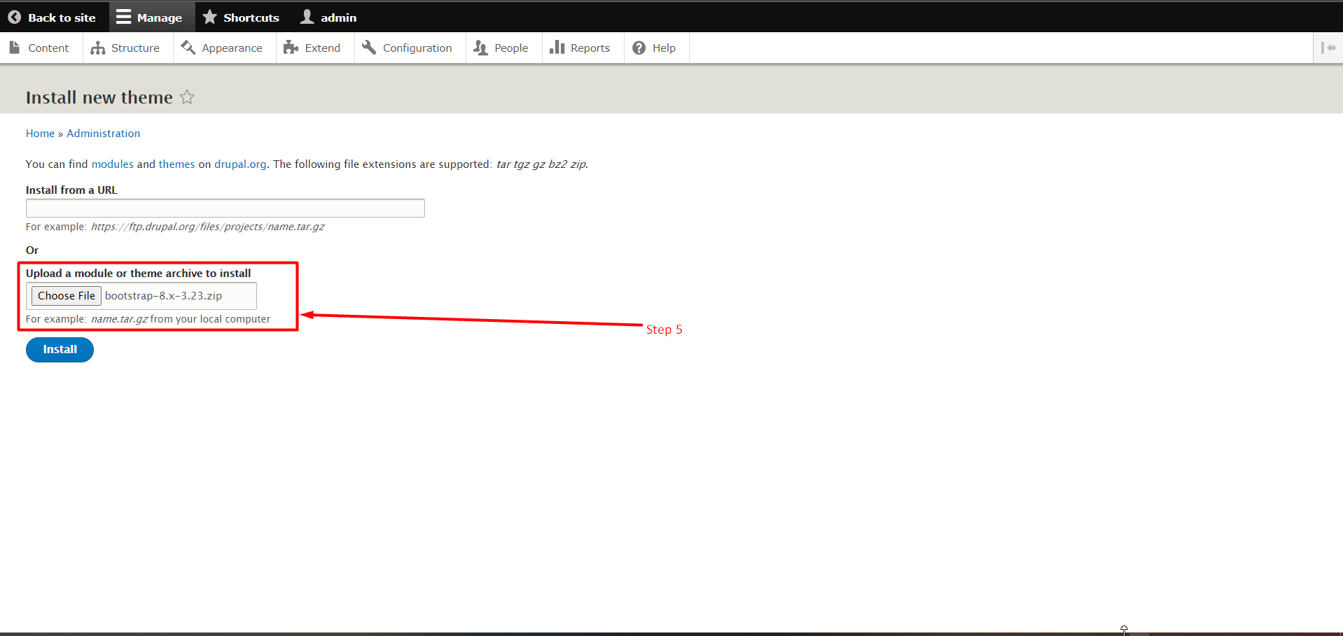 How to install a theme in Drupal - Step 4.2
