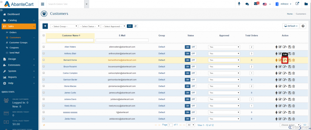 Manage customers in AbanteCart