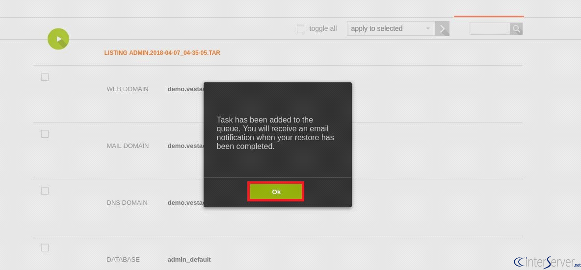 VestaCP backup