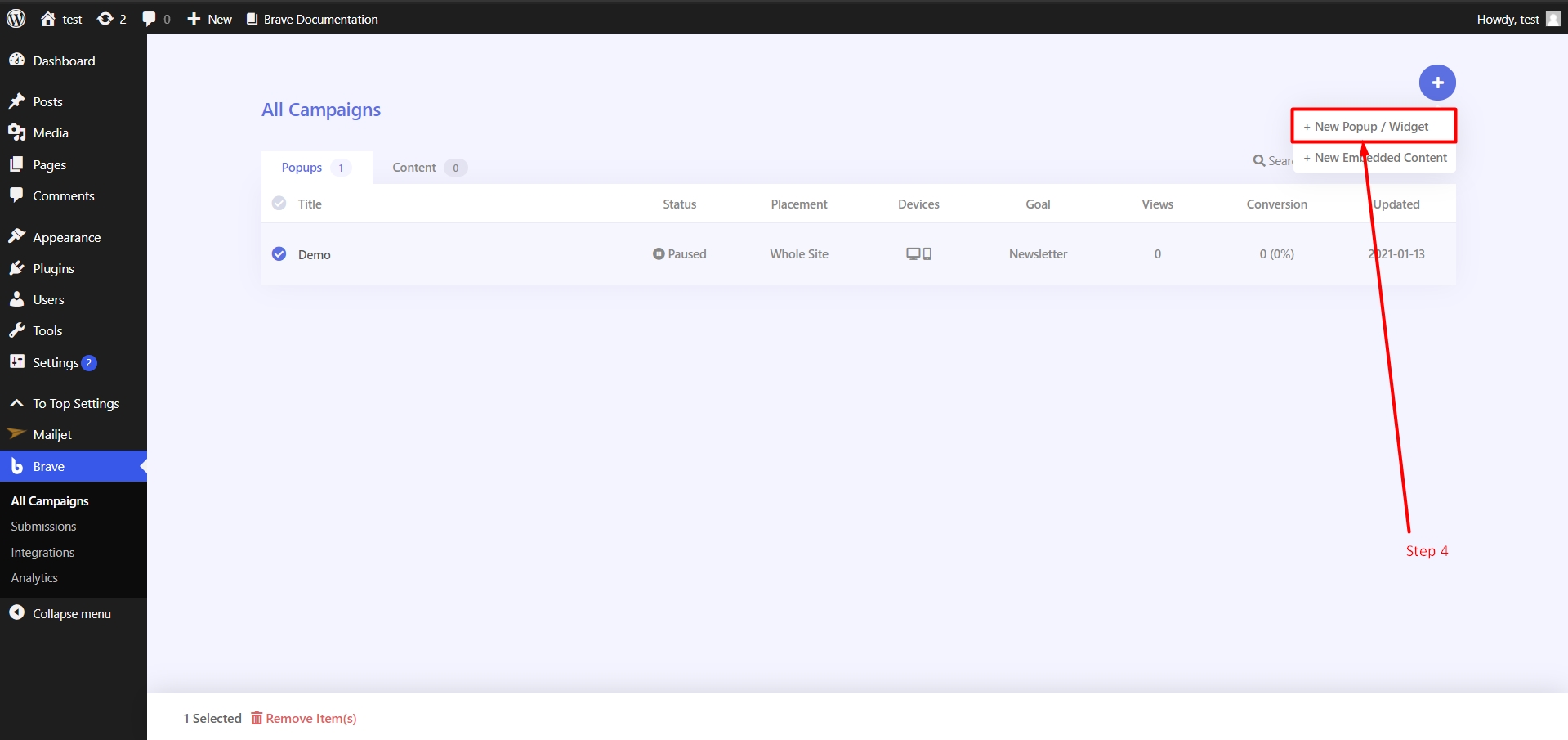 Create a new popup in Brave