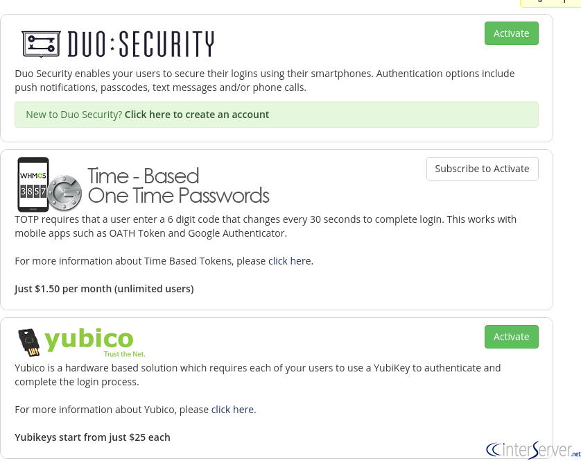 Two factor authentication