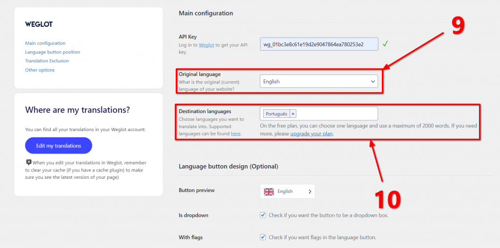 How to translate WordPress using Weglot - Step 9 and 10