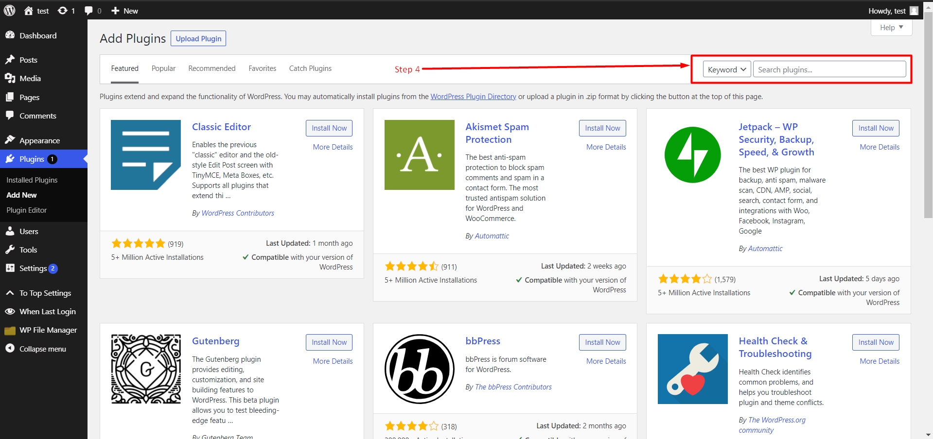 Search plugin in WordPress Repository