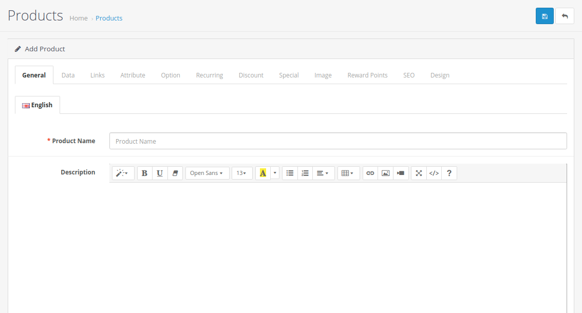 Add products in OpenCart
