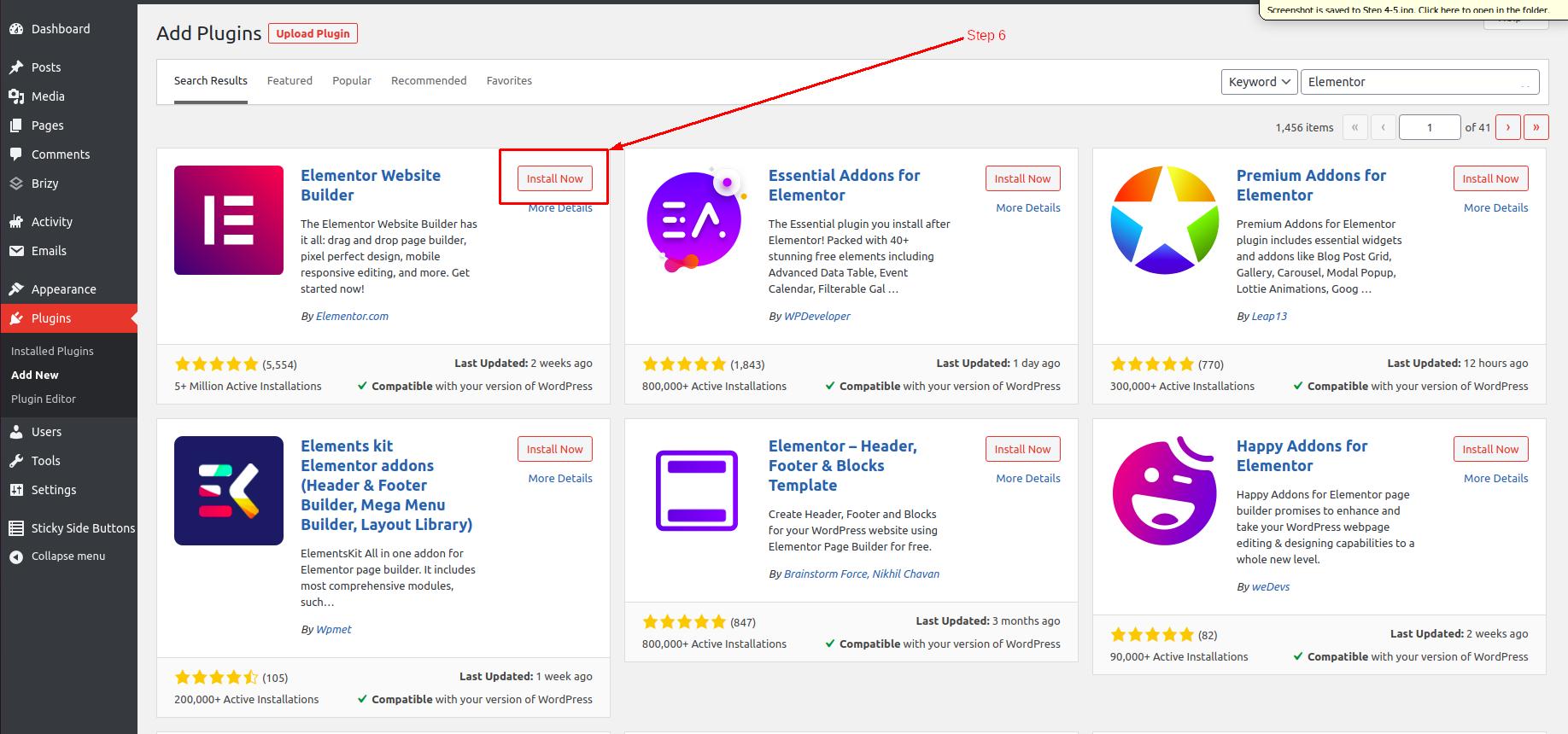 How to install Elementor in WordPress - Step 6