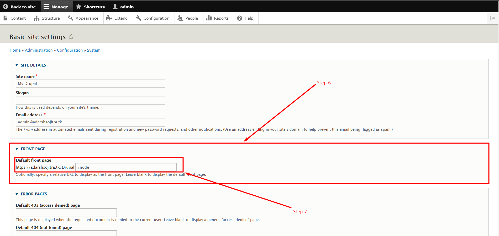 How to change Drupal Front page - Step 6 and 7