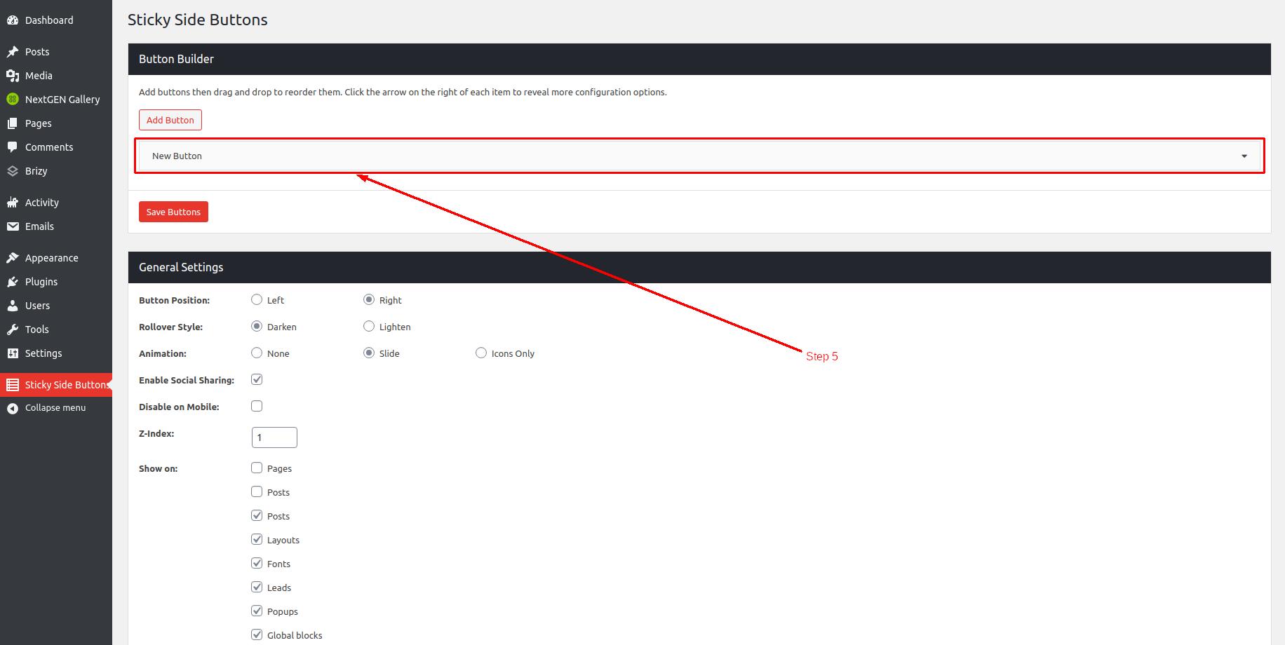 Use sticky side buttons in WordPress - Step 5