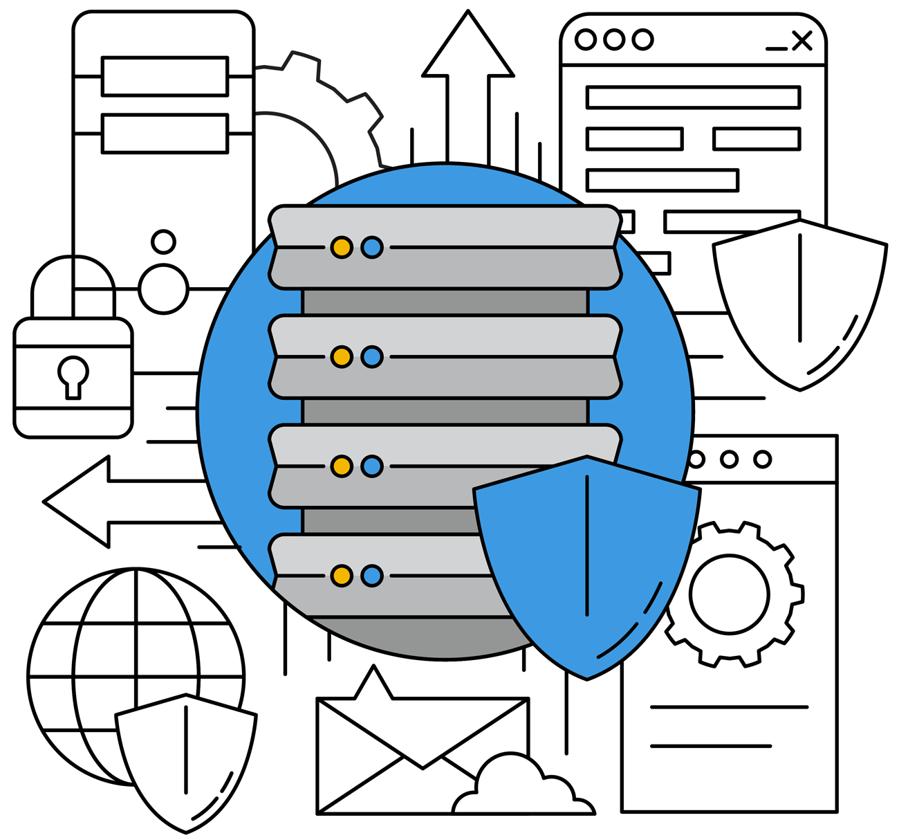 Windows VPS Hosting illustration with secure server infrastructure