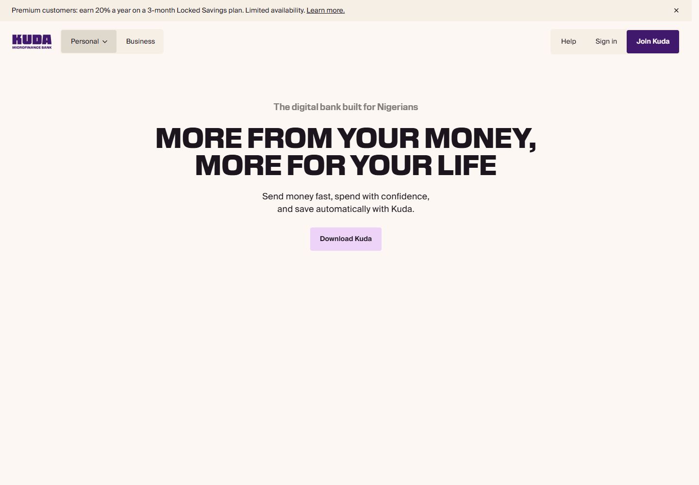Kuda website homepage screenshot