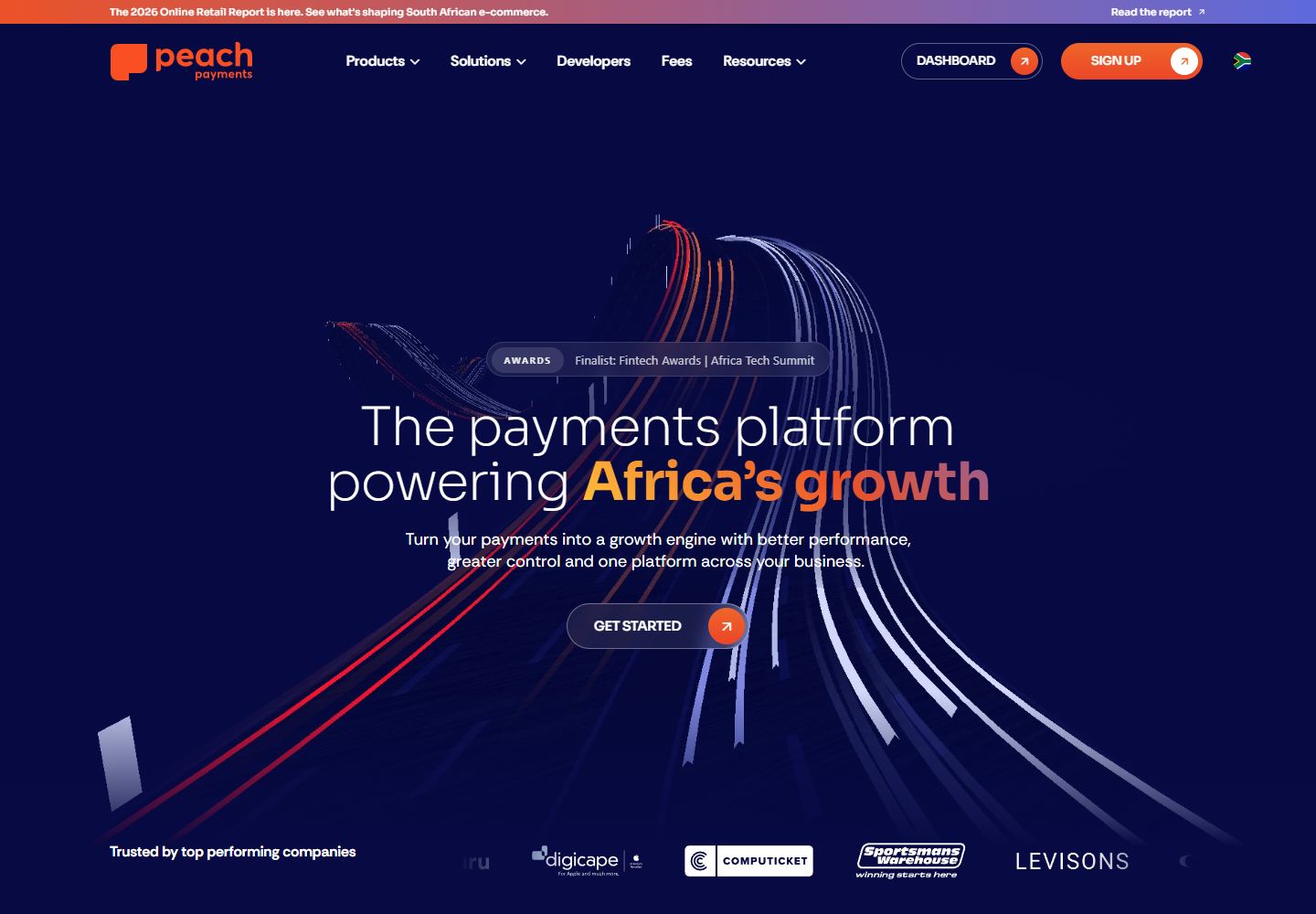 Peach Payments website homepage screenshot