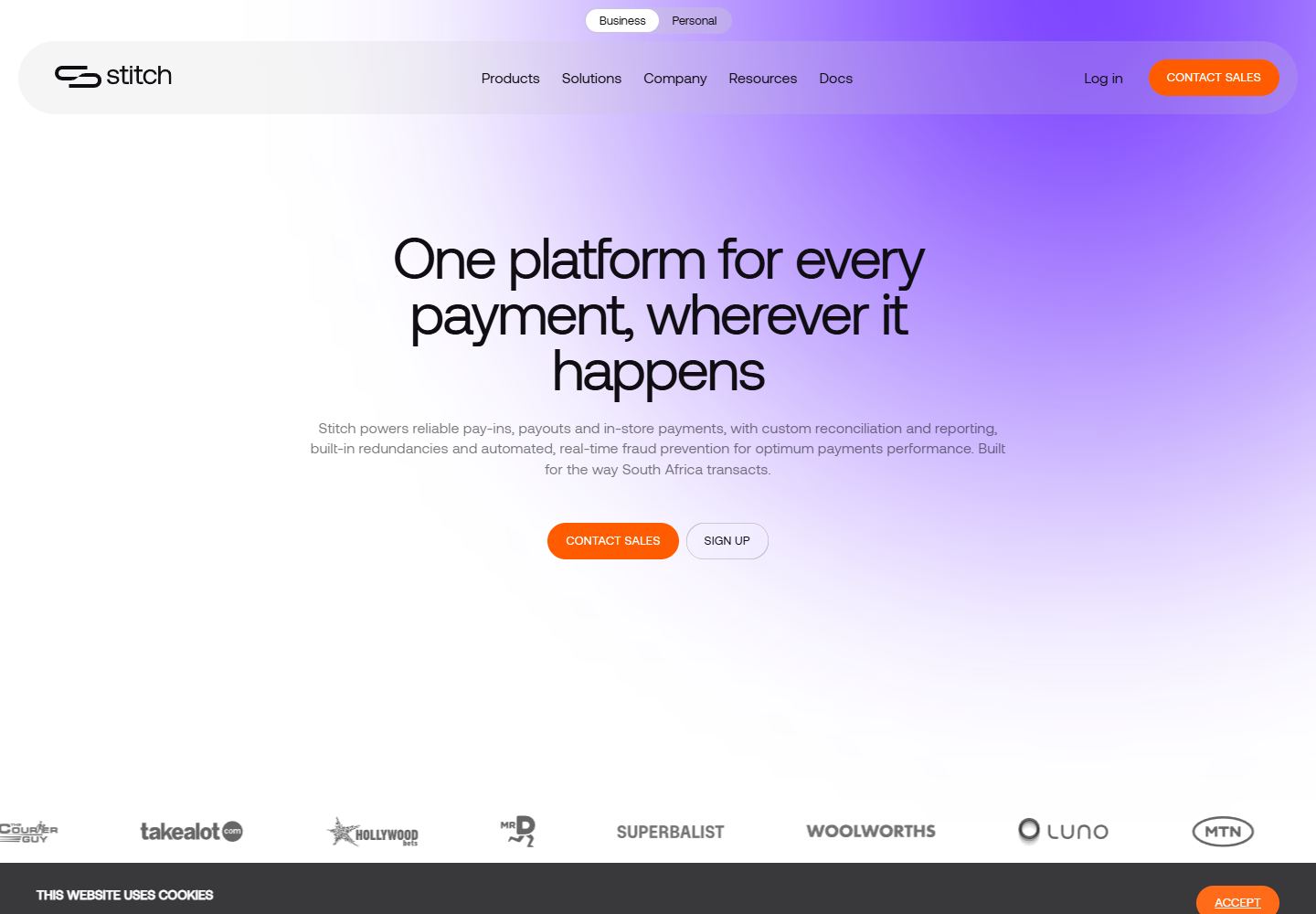 Stitch website homepage screenshot