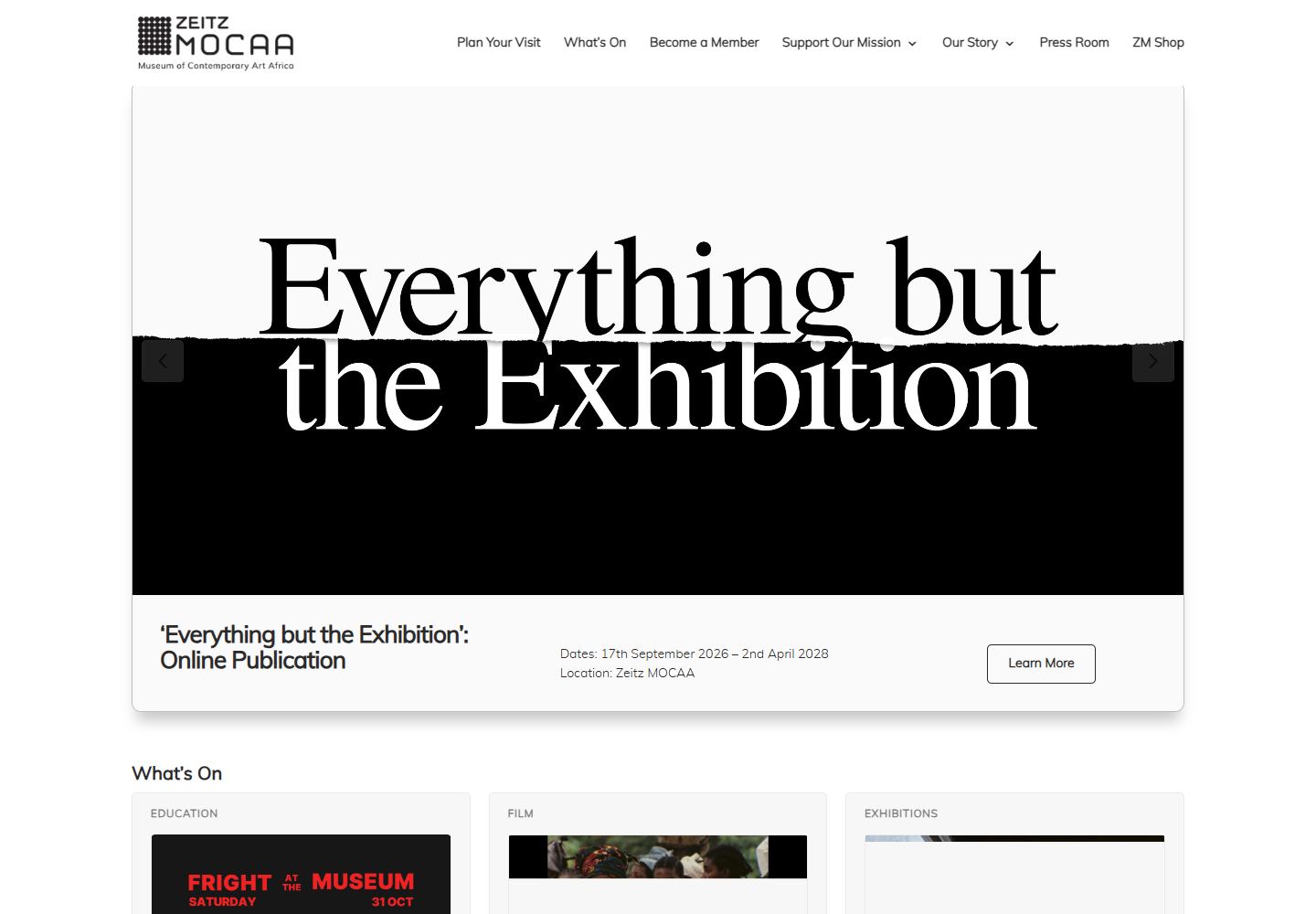 Zeitz MOCAA website homepage screenshot